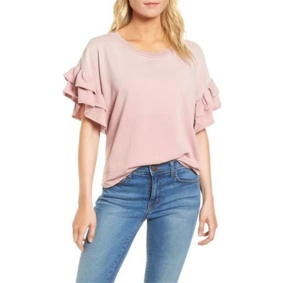 New$215 CURRENT/ELLIOTT THE CARINA RUFFLE-TRIMMED COTTON-JERSEY TOP Tee 2 - Picture 4 of 13